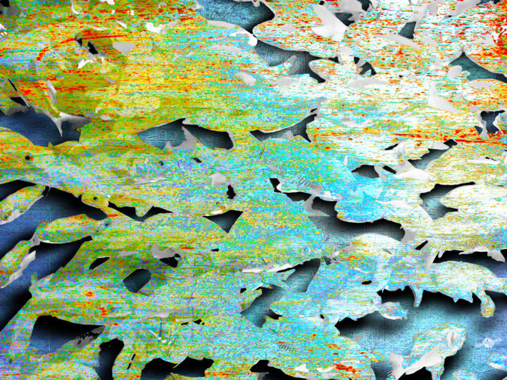Peinture intitulée "Deep Blue Fish" par Tony Rubino, Œuvre d'art originale, Acrylique Monté sur Châssis en bois
