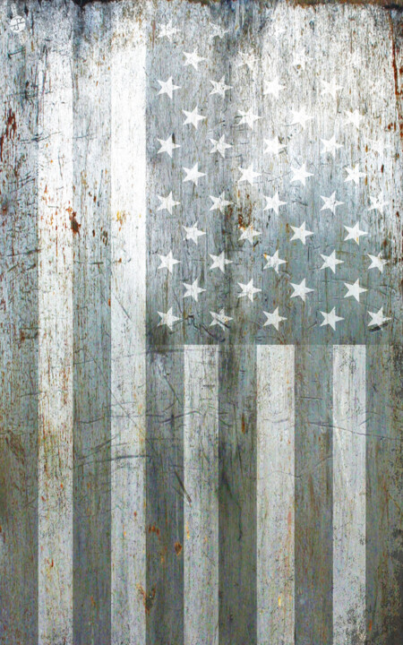「Silver American Fla…」というタイトルの絵画 Tony Rubinoによって, オリジナルのアートワーク, アクリル ウッドストレッチャーフレームにマウント