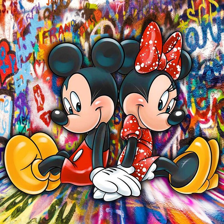 Triatleet Op risico tijdschrift Mickey And Minnie Mouse Pop Art Graffiti, Schilderij door Tony Rubino |  Artmajeur