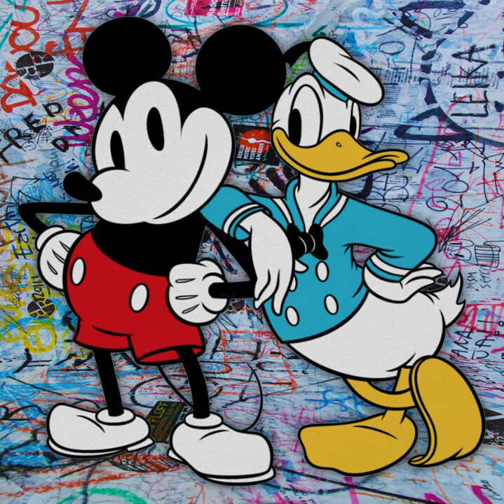 绘画 标题为“Donald Duck And Mic…” 由Tony Rubino, 原创艺术品, 丙烯 安装在木质担架架上