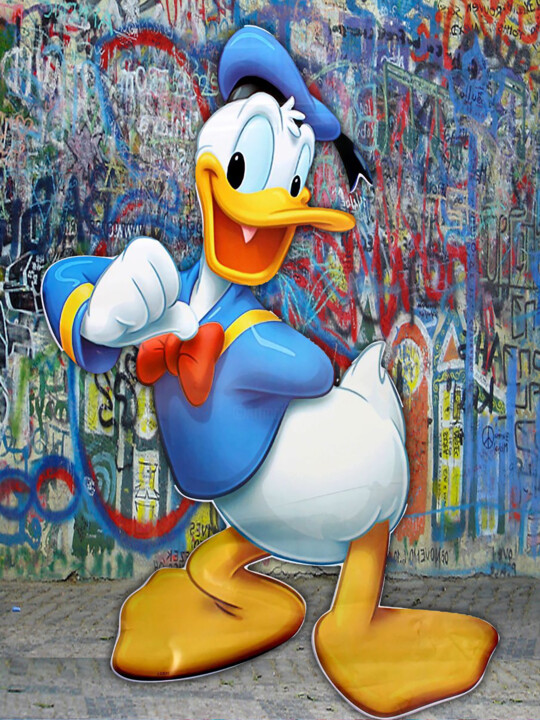 Painting titled "Donald Duck Disney 4" by Tony Rubino, Original Artwork, Acrylic Mounted on Wood Stretcher frame