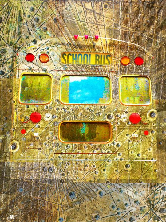 Painting titled "Truck School Bus" by Tony Rubino, Original Artwork, Acrylic Mounted on Wood Stretcher frame