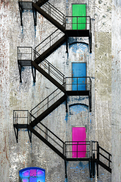 Painting titled "Fire Escapes New Yo…" by Tony Rubino, Original Artwork, Acrylic Mounted on Wood Stretcher frame