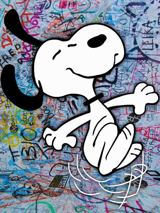 Картина под названием "Snoopy And Woodstoc…" - Tony Rubino, Подлинное произведение искусства, Акрил Установлен на Деревянная…