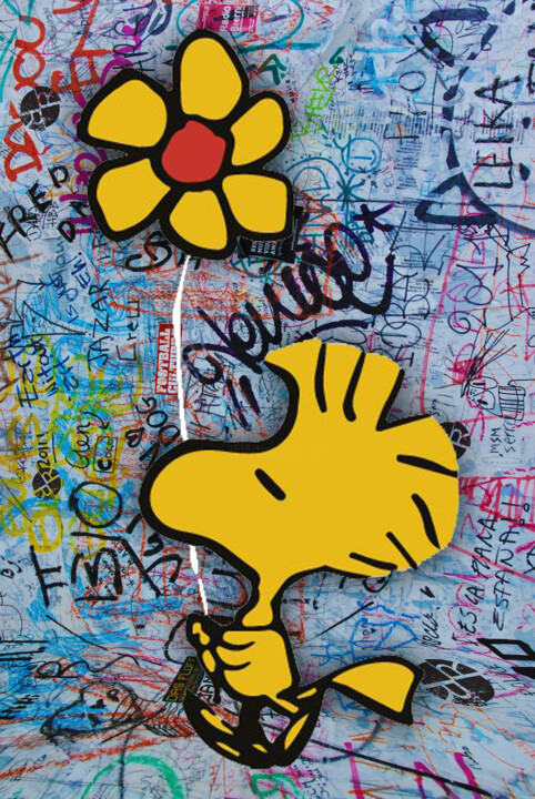 Painting titled "Snoopy And Woodstoc…" by Tony Rubino, Original Artwork, Acrylic Mounted on Wood Stretcher frame