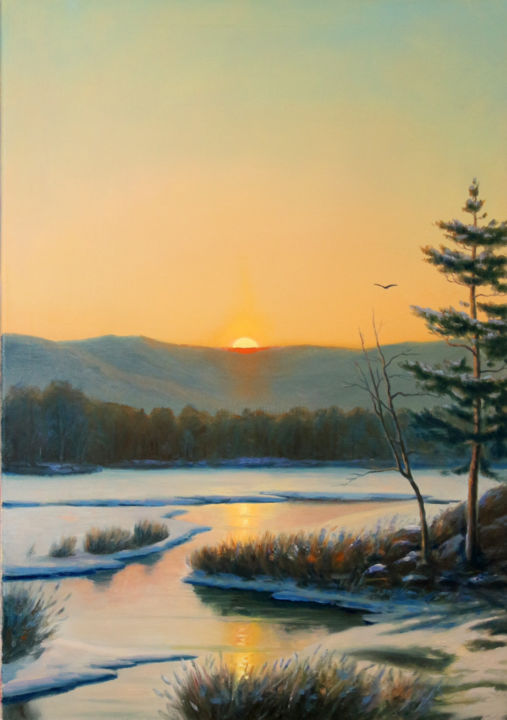 Painting titled "sunset" by Tony Mäkinen, Original Artwork, Oil