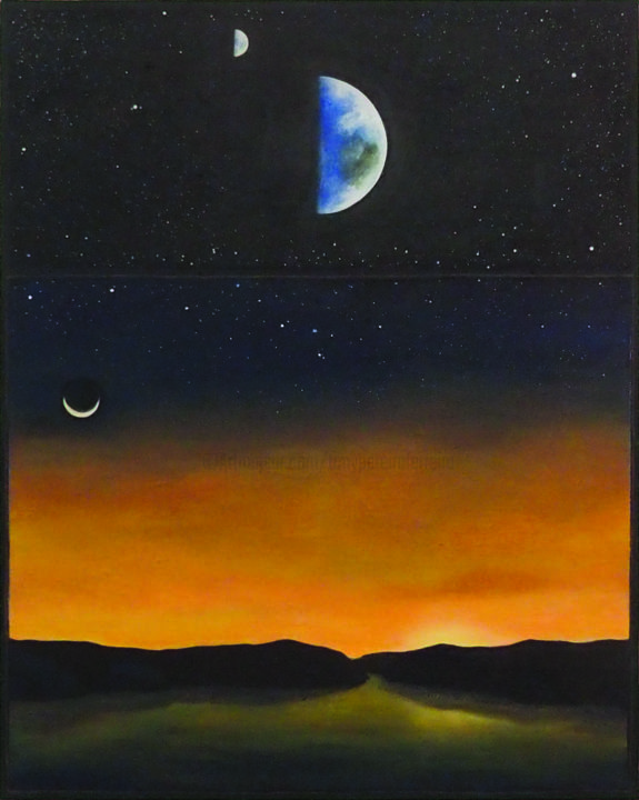 Painting titled "cosmos, lua, céu, s…" by Tony Pereira Ferreira, Original Artwork, Acrylic