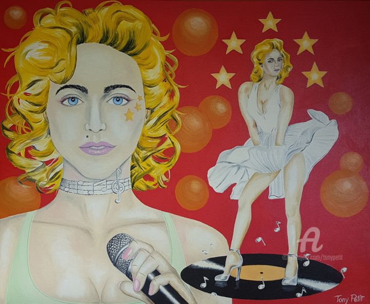 Painting titled "Madonna music stars" by Tony Petit, Original Artwork, Oil