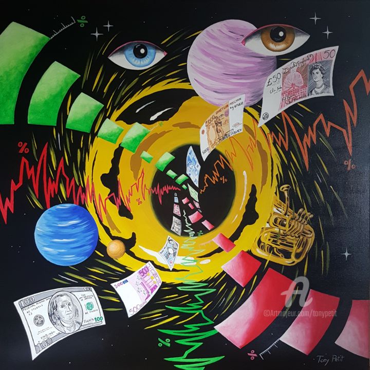 Painting titled "Financial cannibali…" by Tony Petit, Original Artwork, Oil