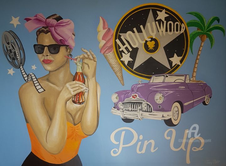 Painting titled "Pin up" by Tony Petit, Original Artwork, Oil