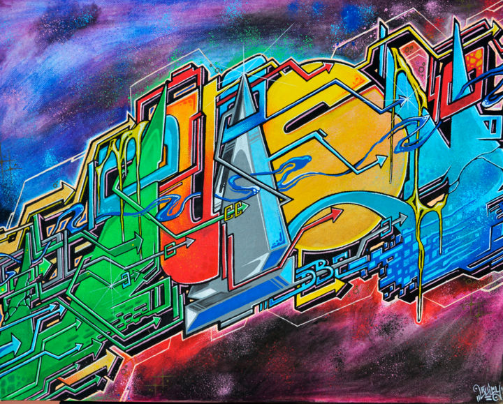 Painting titled "intergalactik-travel" by Juicy Skills, Original Artwork, Acrylic