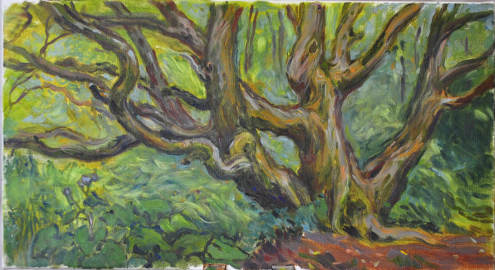 Painting titled "Landscape with Danc…" by Antonina Pylaeva, Original Art, Oil
