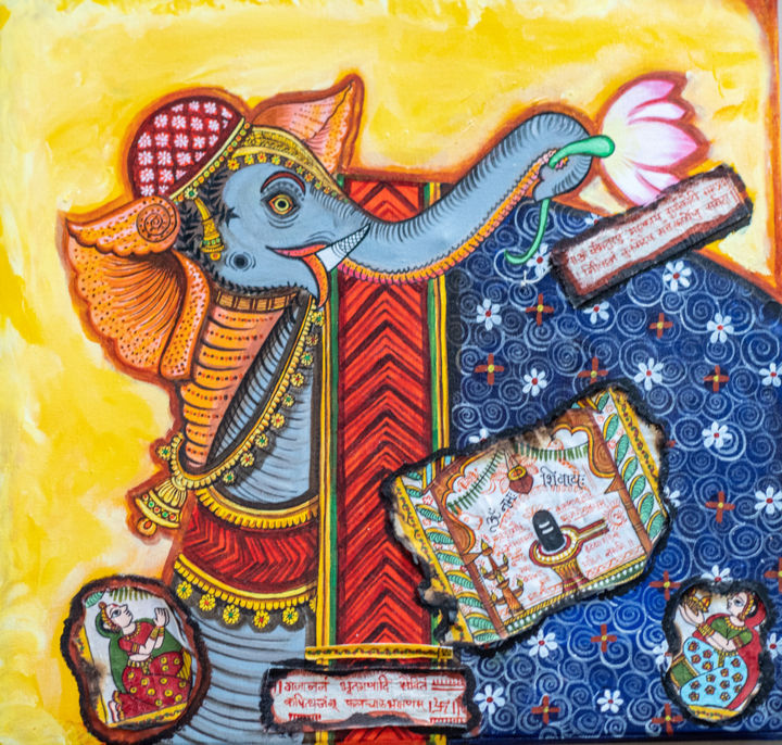 Peinture intitulée "Decorative Elephant" par Smita Aloni, Œuvre d'art originale, Acrylique