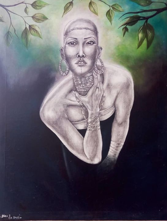 Painting titled "Femme du soleil" by Grâce, Original Artwork, Acrylic