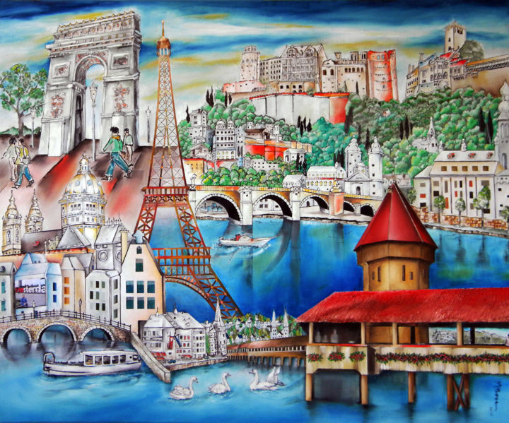 Peinture intitulée "A Glimpse of Europe" par Miriam Besa, Œuvre d'art originale, Huile