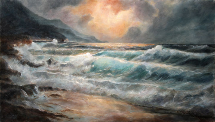 Pintura titulada "Sea & Waves" por Darko Topalski, Obra de arte original, Oleo