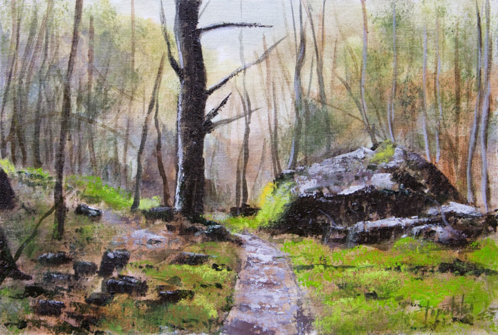 Pintura intitulada "Forest Path" por Darko Topalski, Obras de arte originais, Óleo Montado em Outro painel rígido