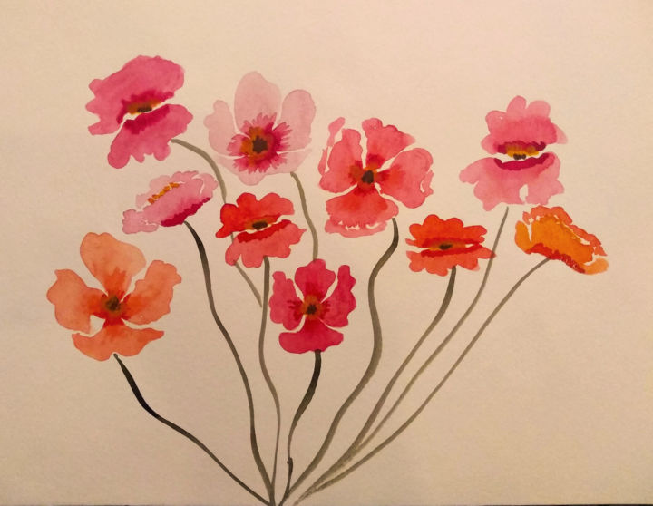 Painting titled "Pretty flowers" by Mitzi Lima, Original Artwork, Watercolor
