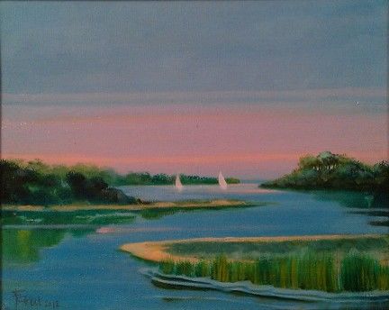 Painting titled "autumn essex river,…" by Topcu, Original Artwork, Oil