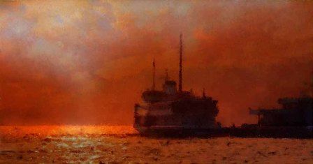 Painting titled "sundown" by Topcu, Original Artwork, Oil
