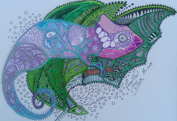 Drawing titled "cameleon!" by Girerd Christophe, Original Artwork, Ink