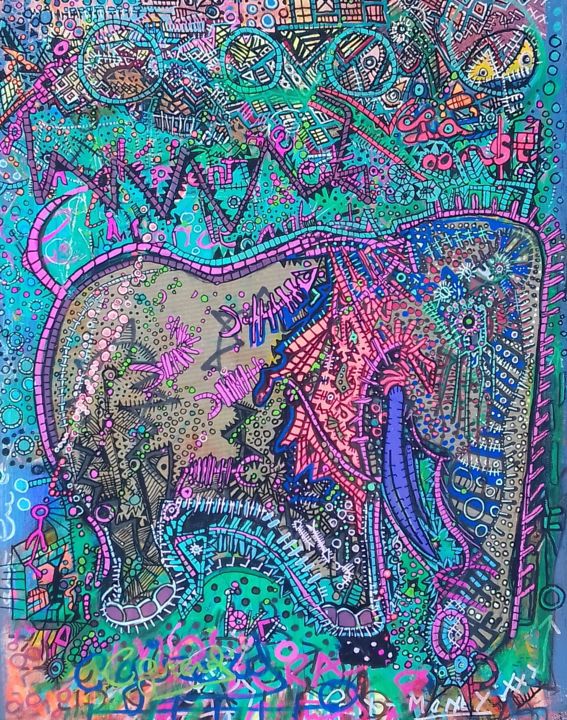 Painting titled "Comme un elephant..…" by Girerd Christophe, Original Artwork, Acrylic
