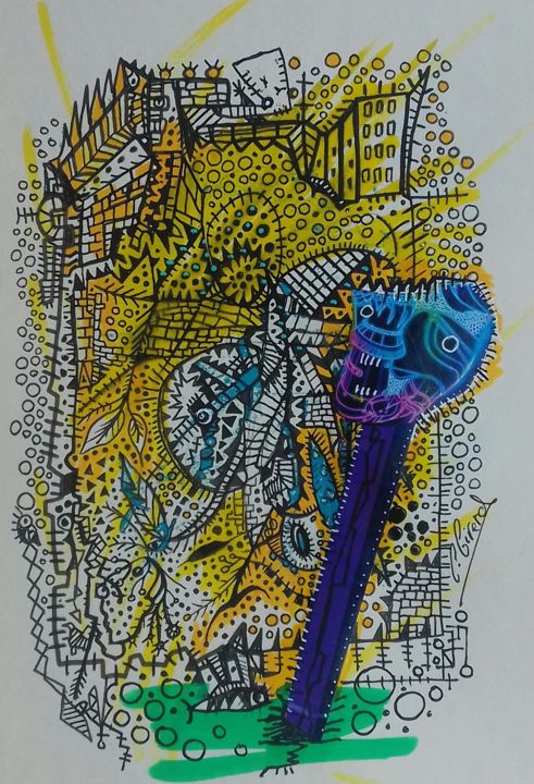Drawing titled "totem" by Girerd Christophe, Original Artwork, Pencil