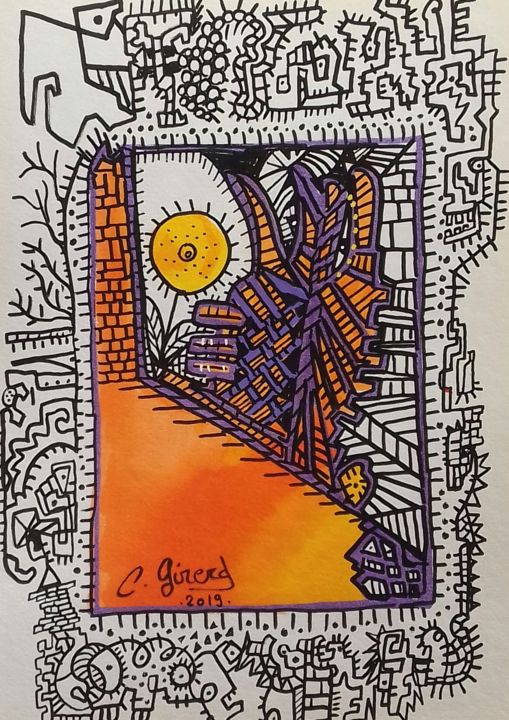 Рисунок под названием "portail fermè,solit…" - Girerd Christophe, Подлинное произведение искусства, Акрил