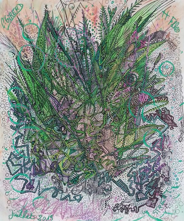 Painting titled ""herbe en folie"" by Girerd Christophe, Original Artwork, Acrylic