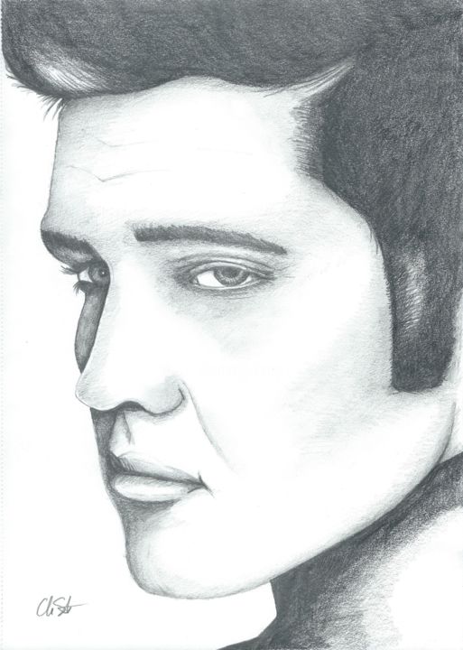 Dibujo titulada "Elvis" por Topher Portraits, Obra de arte original, Lápiz