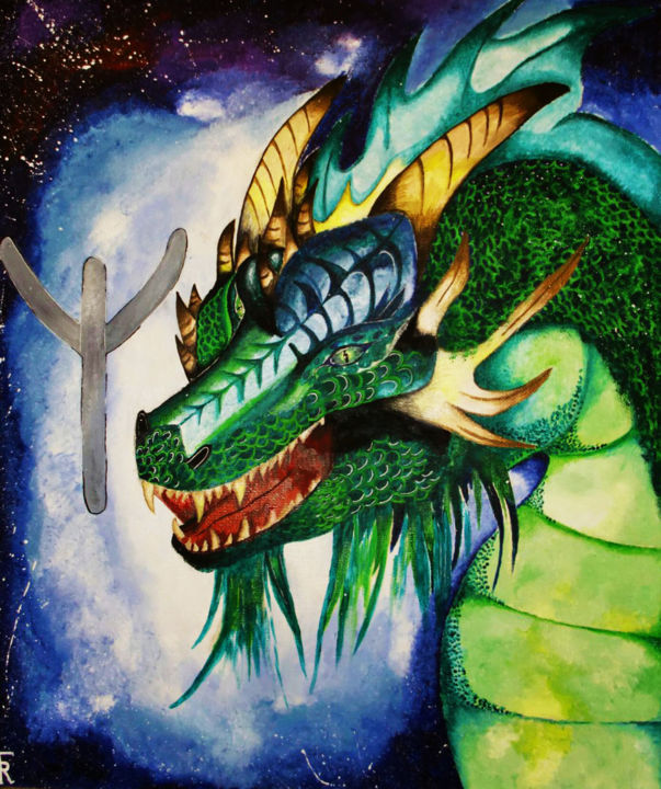 Painting titled ""Emerald dragon"" by Toreodoa Art, Original Artwork, Acrylic