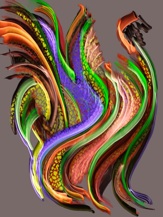 Arts numériques intitulée "Dragon" par Michèle Tortissier, Œuvre d'art originale, Peinture numérique
