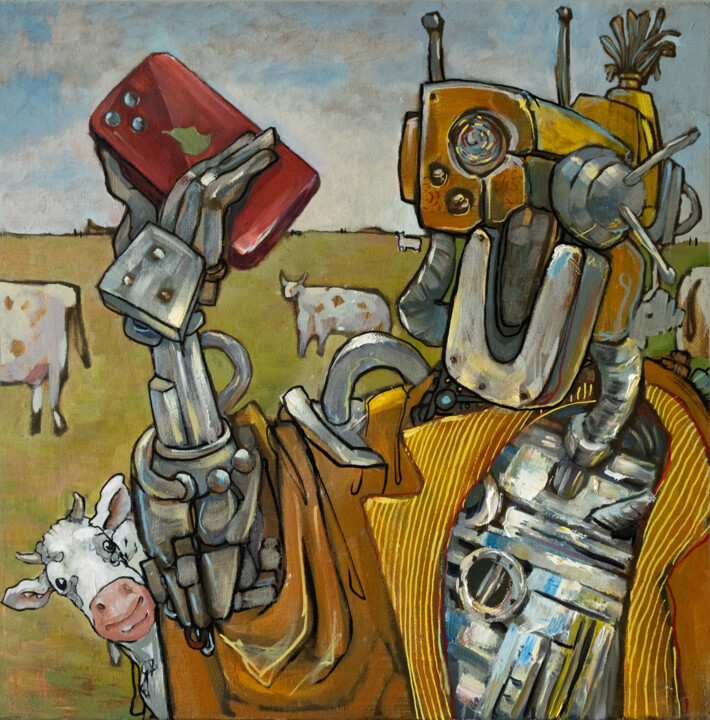 Pintura titulada "Robo Selfie" por Tot_chuvak, Obra de arte original, Oleo Montado en Bastidor de camilla de madera