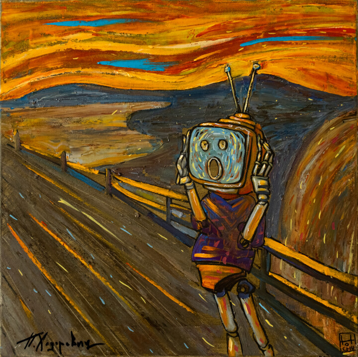Pintura titulada "Cyber Scream" por Tot_chuvak, Obra de arte original, Oleo Montado en Bastidor de camilla de madera