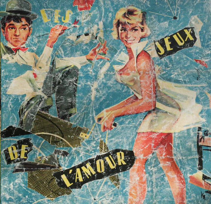 Collagen mit dem Titel "Les Jeux de l'Amour" von Ka, Original-Kunstwerk, Collagen