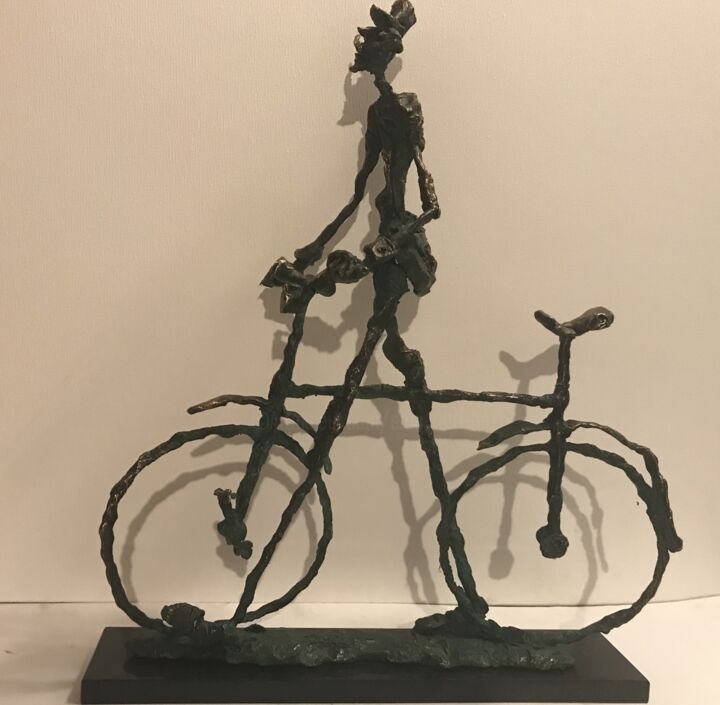 Sculpture titled "Postman" by Erno Toth, Original Art, Bronze