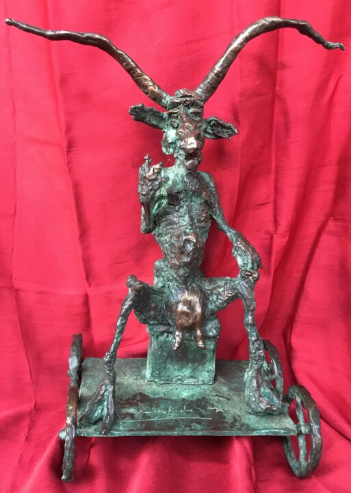 Sculpture titled "Goat king" by Erno Toth, Original Artwork, Bronze