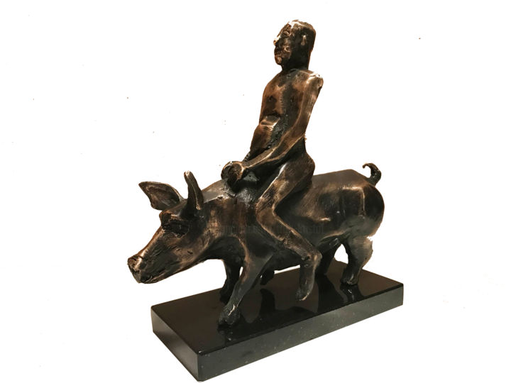 Sculpture titled "Fortune pig 2." by Kristof Toth, Original Artwork, Bronze