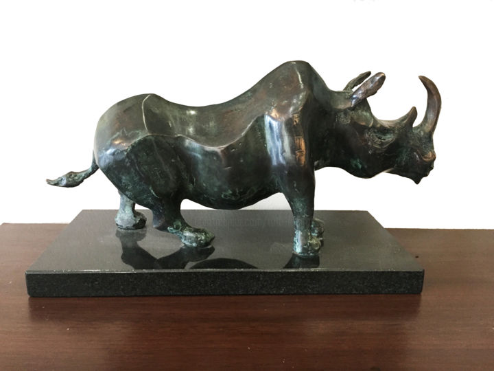Sculpture intitulée "Black rhino" par Kristof Toth, Œuvre d'art originale, Bronze