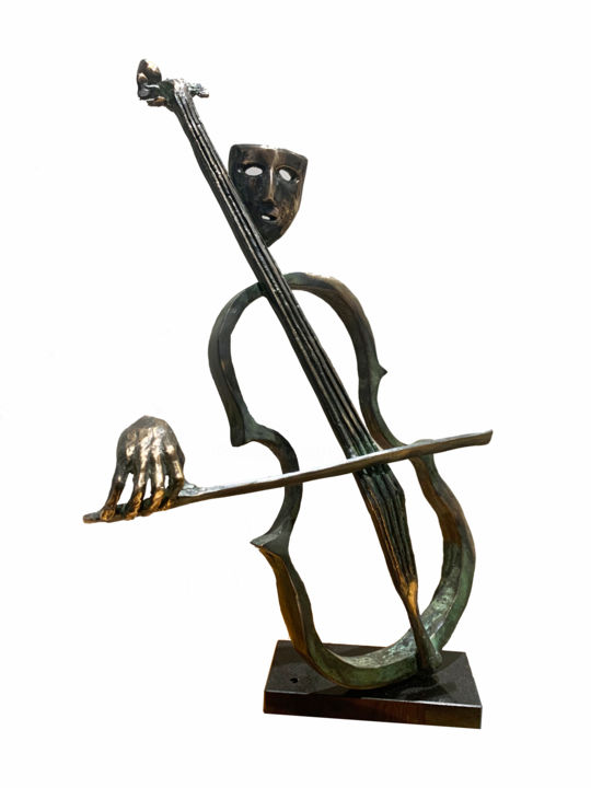 Sculpture titled "Cellist" by Kristof Toth, Original Artwork, Bronze