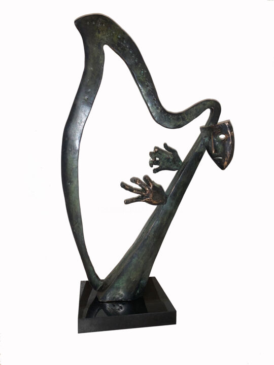 Scultura intitolato "Harp player" da Kristof Toth, Opera d'arte originale, Bronzo