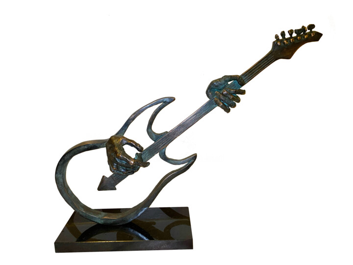 Sculpture titled "Guitar player" by Kristof Toth, Original Artwork, Bronze