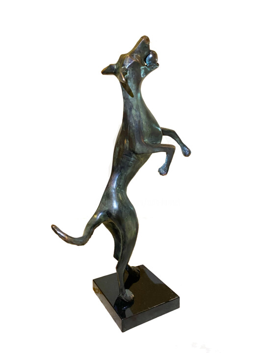 Skulptur mit dem Titel "A dog with a ball" von Kristof Toth, Original-Kunstwerk, Bronze