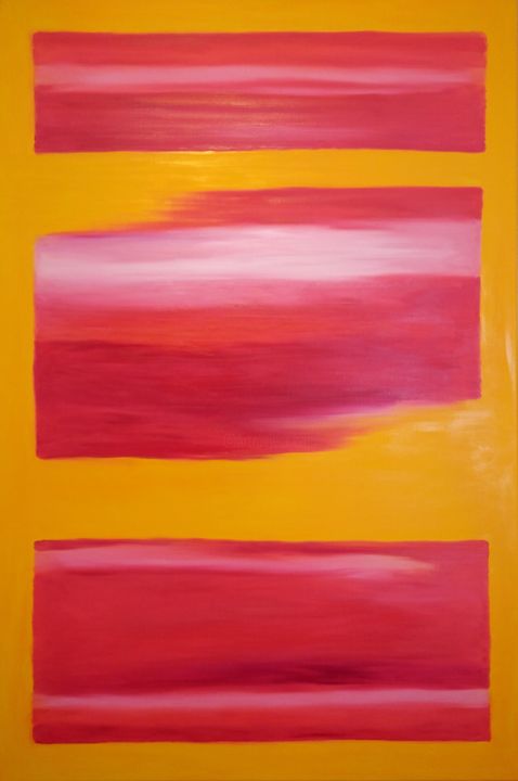 Painting titled "Magenta-orange" by Monika Toth, Original Artwork, Oil Mounted on Wood Stretcher frame