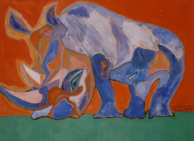 Painting titled "Rhino -4" by Toufik Sounni, Original Artwork, Oil