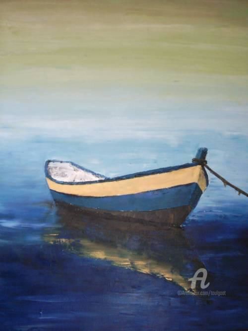 Painting titled "barque bleu" by Serge Toulgoat, Original Artwork, Oil