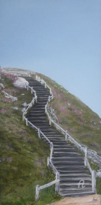 Painting titled "escalier Chapelle s…" by Serge Toulgoat, Original Artwork, Acrylic Mounted on Wood Stretcher frame