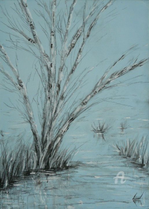 Painting titled "arbres" by Serge Toulgoat, Original Artwork, Acrylic Mounted on Wood Stretcher frame