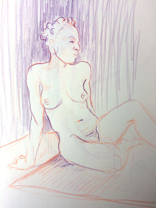 Drawing titled "Nu de Jacqueline su…" by Toumire, Original Artwork, Chalk