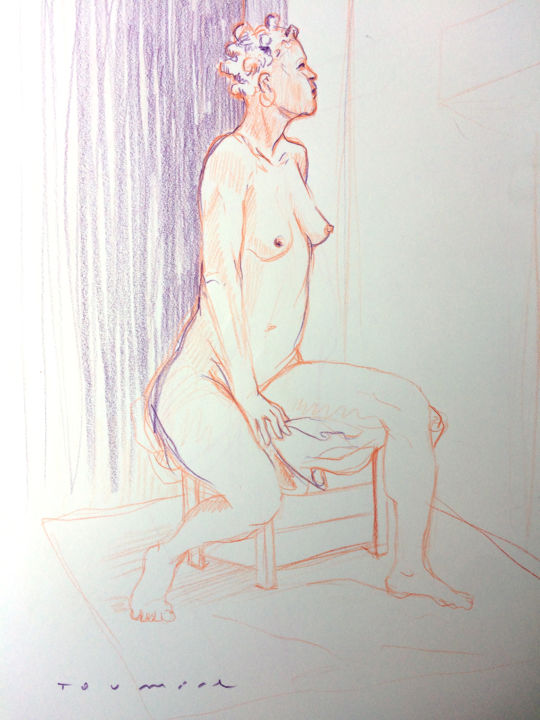 Dibujo titulada "Nu de Jacqueline su…" por Toumire, Obra de arte original, Tiza